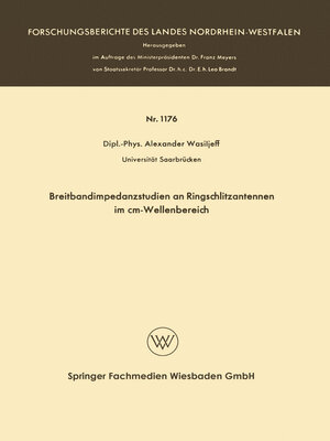 cover image of Breitbandimpedanzstudien an Ringschlitzantennen im cm-Wellenbereich